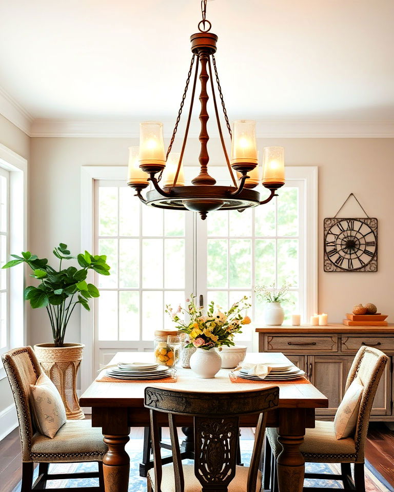 farmhouse lighting fixtures dining room - 40 Cottagecore Dining Room Ideas