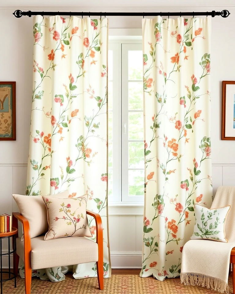 farmhouse printed botanical curtains farmhouse printed botanical curtains - 25 Farmhouse Curtain Ideas