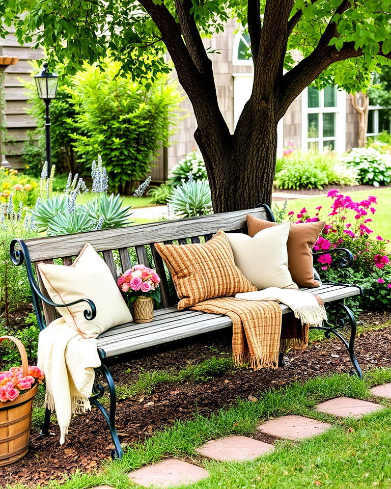 farmhouse style garden bench - 15 Farmhouse Garden Ideas
