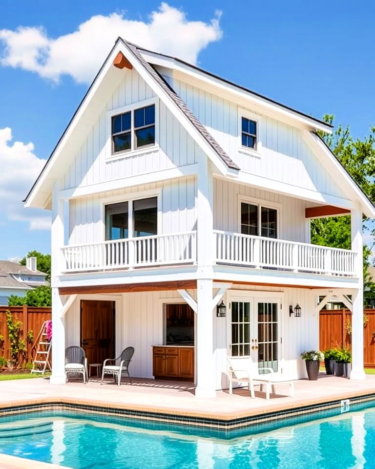 farmhouse style pool house - 20 Two Story Pool House Ideas