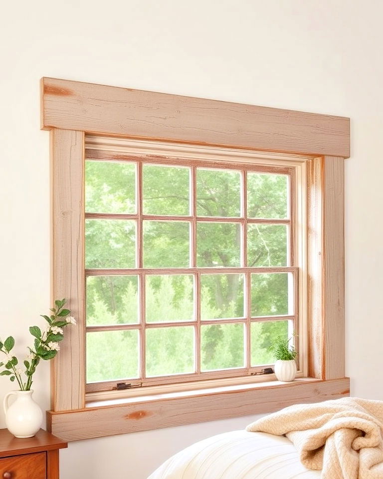 farmhouse style rustic distressed wood window trim - 30 Window Trim Ideas