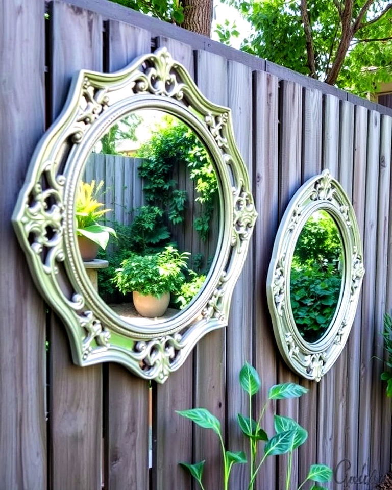 fence mounted mirror - 20 Fence Art Ideas