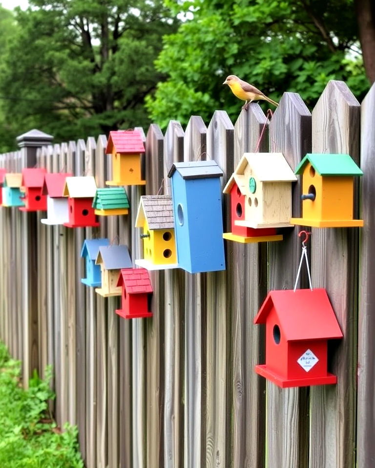 fence post birdhouses - 20 Fence Art Ideas