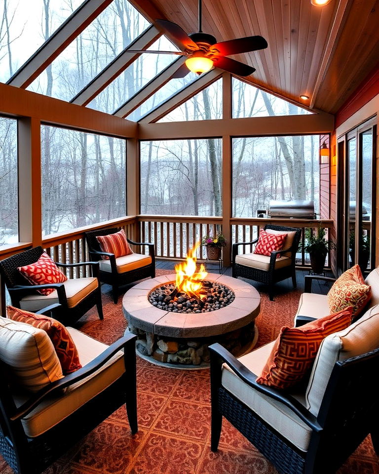 fire pit for screened in deck - 25 Screened-in Deck Ideas