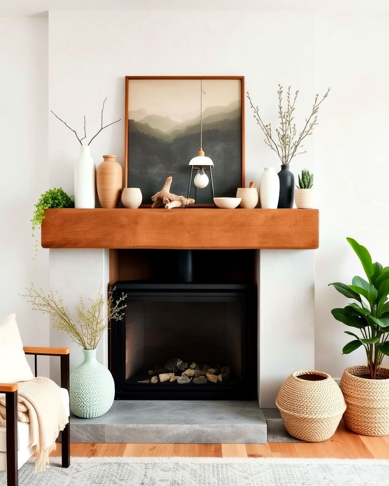 fireplace mantel styling scandinavian living room - 20 Rustic Scandinavian Living Room Ideas