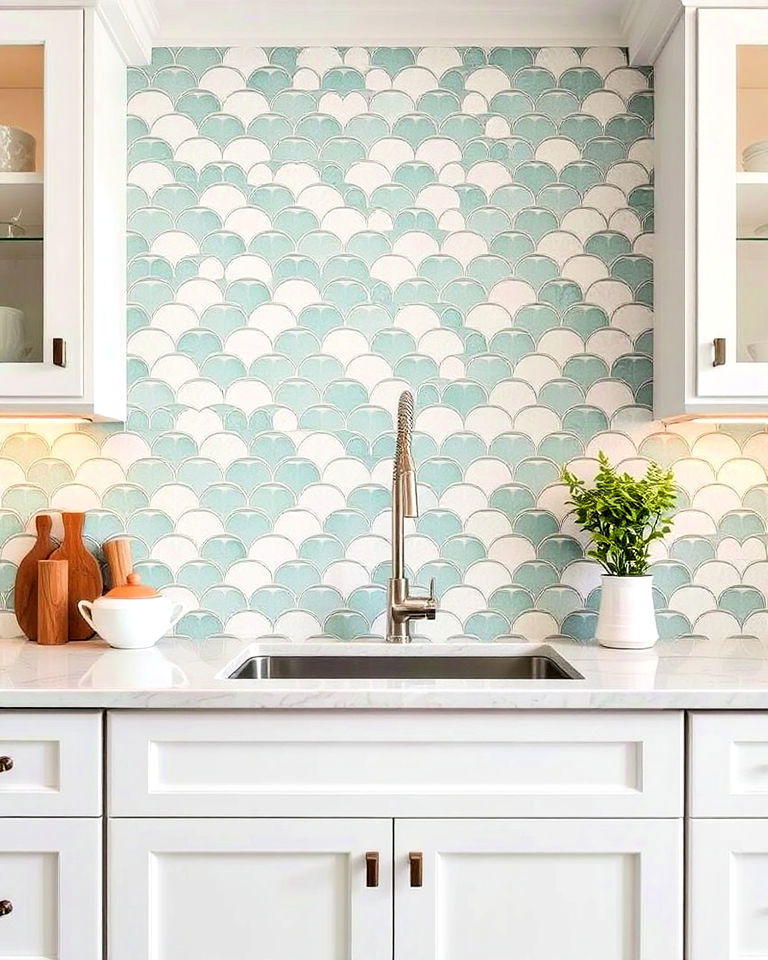 fish scale mosaic tiles for any kitchen - 15 Mosaic Tile Backsplash Kitchen Ideas