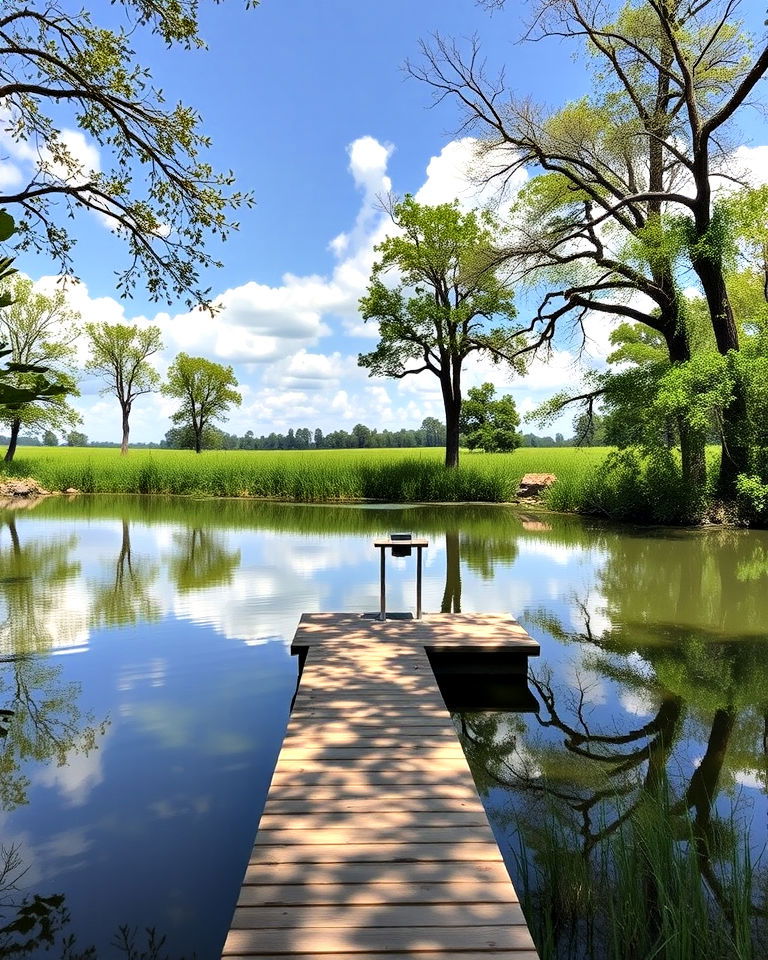 fishing pond with a small wooden dock fishing pond with a small wooden dock - 15 Farm Pond Ideas