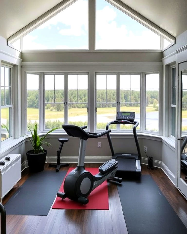 fitness room with scenic views - 15 Second Floor Sunroom Ideas