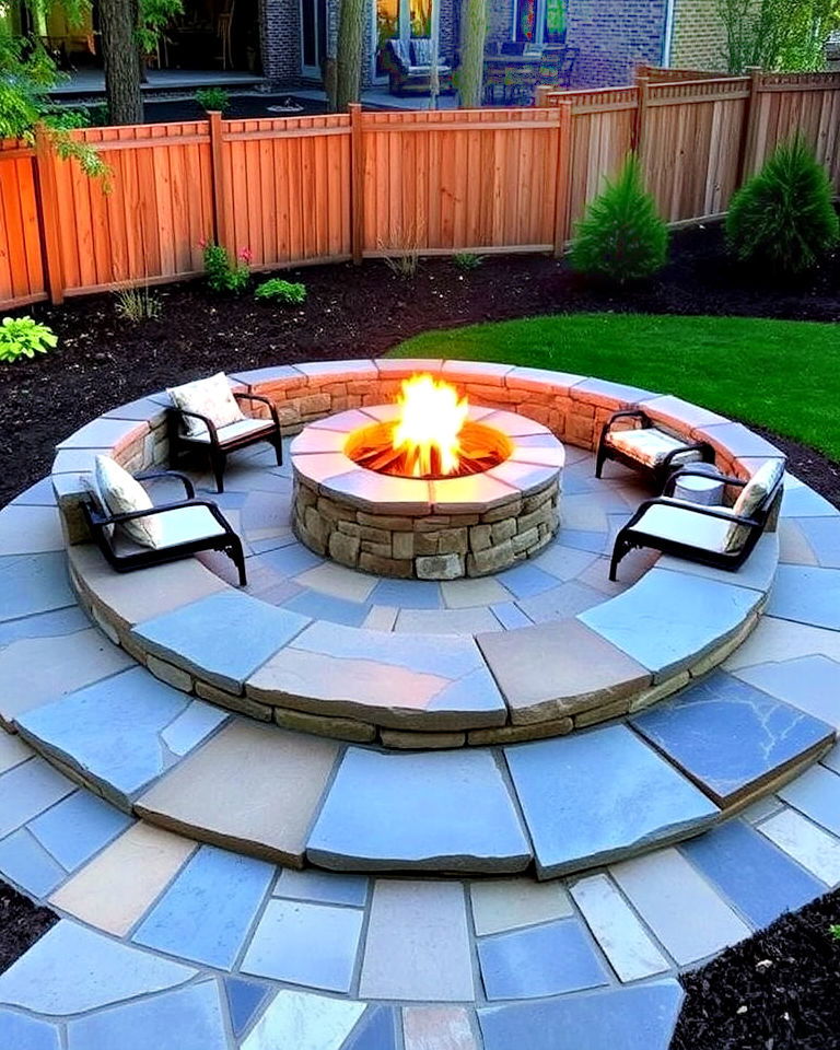 flagstone fire pit surround idea - 20 Flagstone Steps