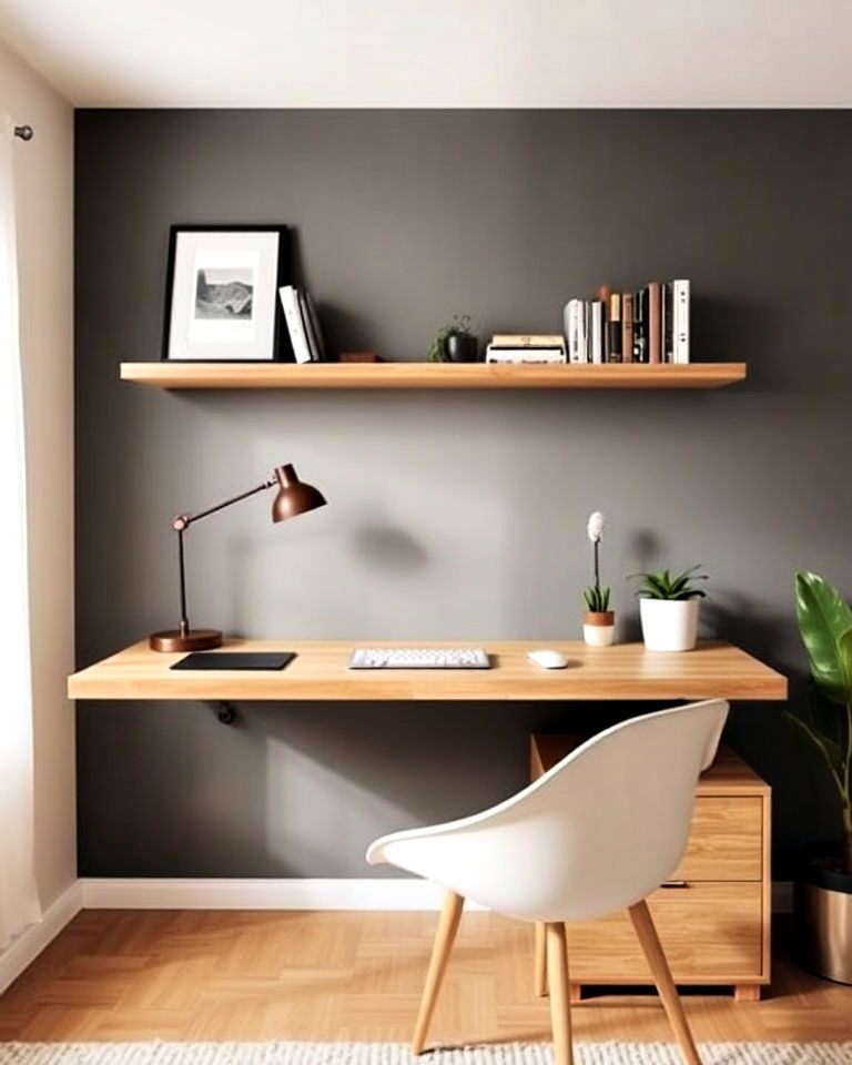 floating desk design - 30 Japandi Style Home Office Ideas