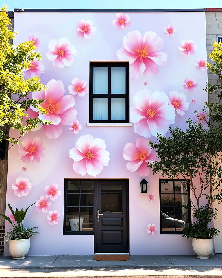 floating flower clouds mural on building - 15 Flower Murals on Buildings