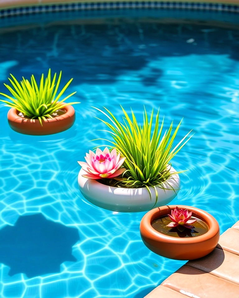 floating planters for a unique water feature - 25 Pool Planter Ideas