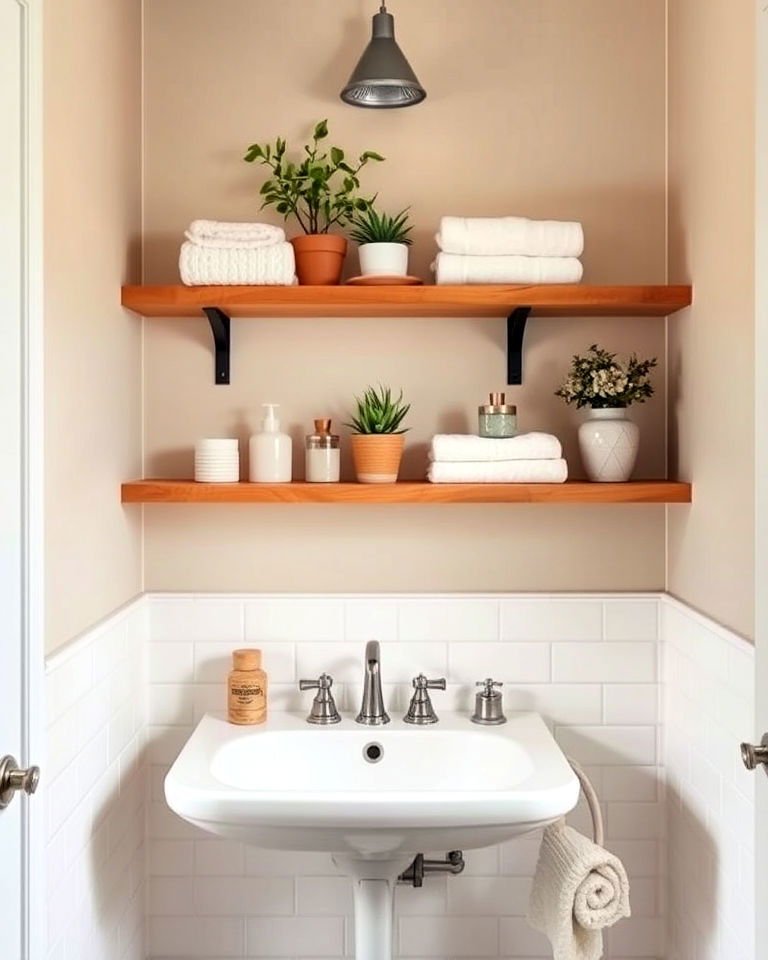 floating shelves space saving storage option - 25 1950s Bathroom Ideas