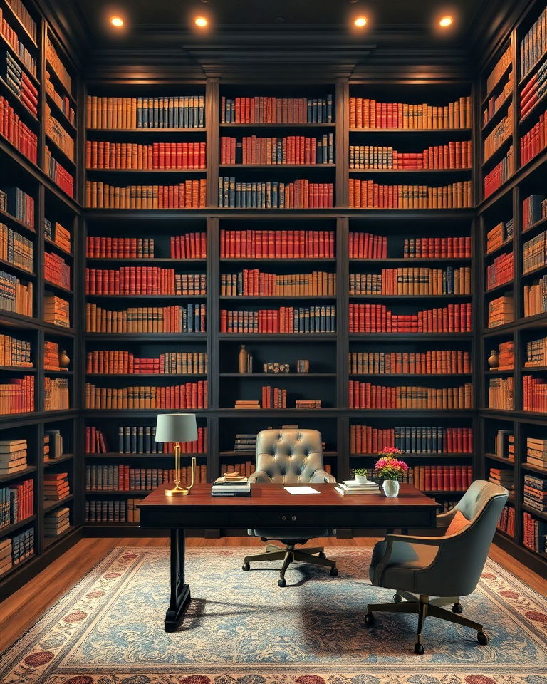 floor to ceiling bookshelves home office - 20 Dark Academia Home Office Ideas