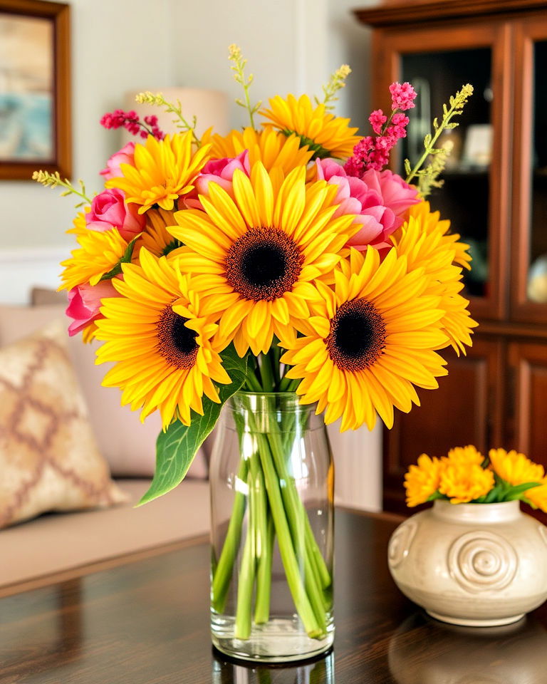 floral arrangements featuring yellow and pink blooms - 25 How to Decorate With Yellow and Pink-captions