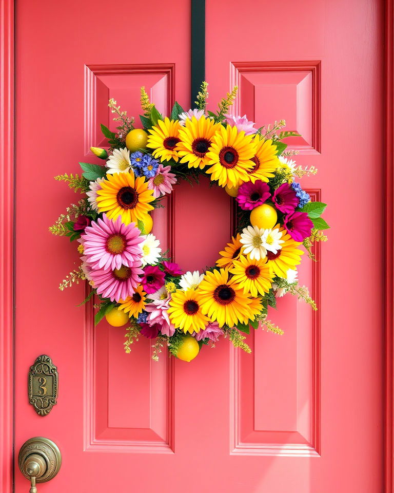 floral wreath delight front door - 15 Summer Door Decoration Ideas