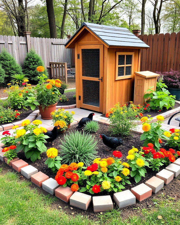 flower beds with chicken safe blooms - 15 Backyard Chicken Coop Landscaping Ideas