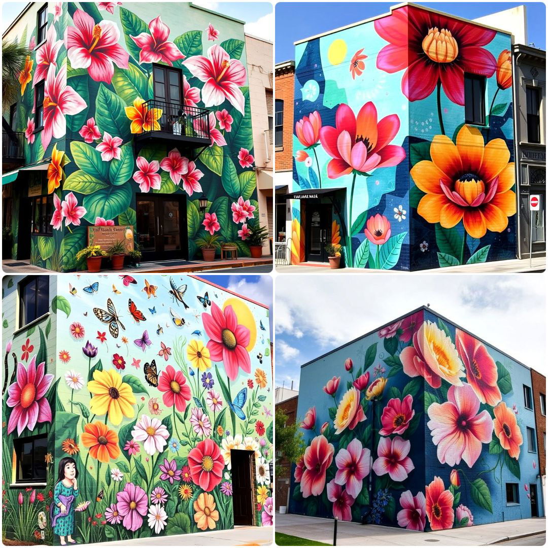 flower murals on buildings