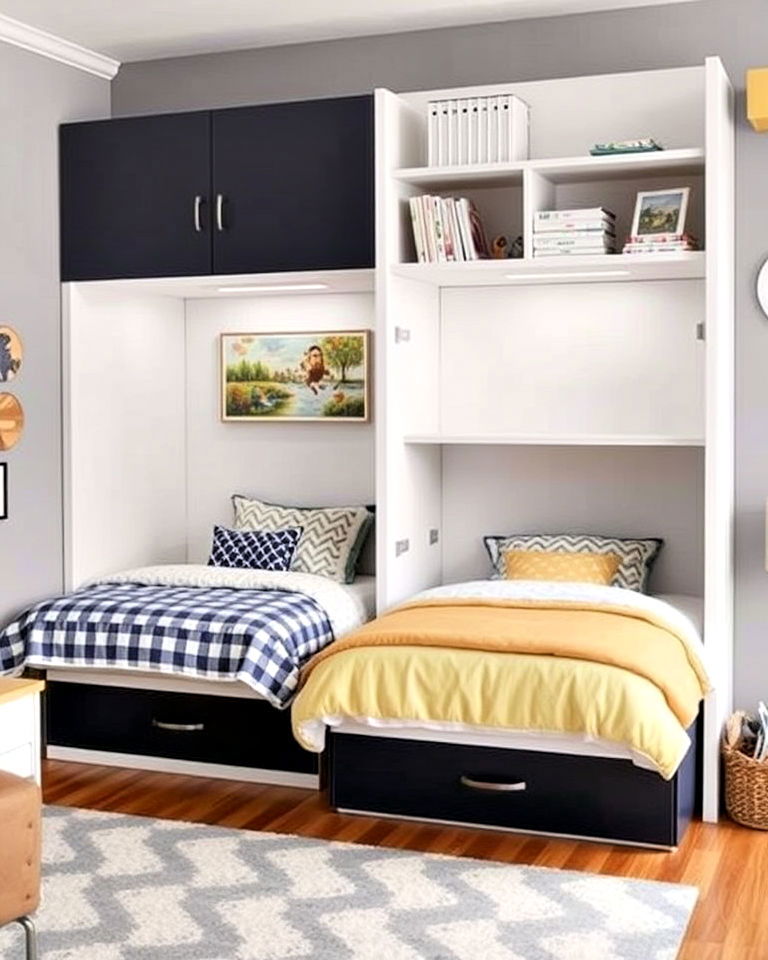 fold out wall beds - 40 Boy and Girl Shared Small Room Ideas