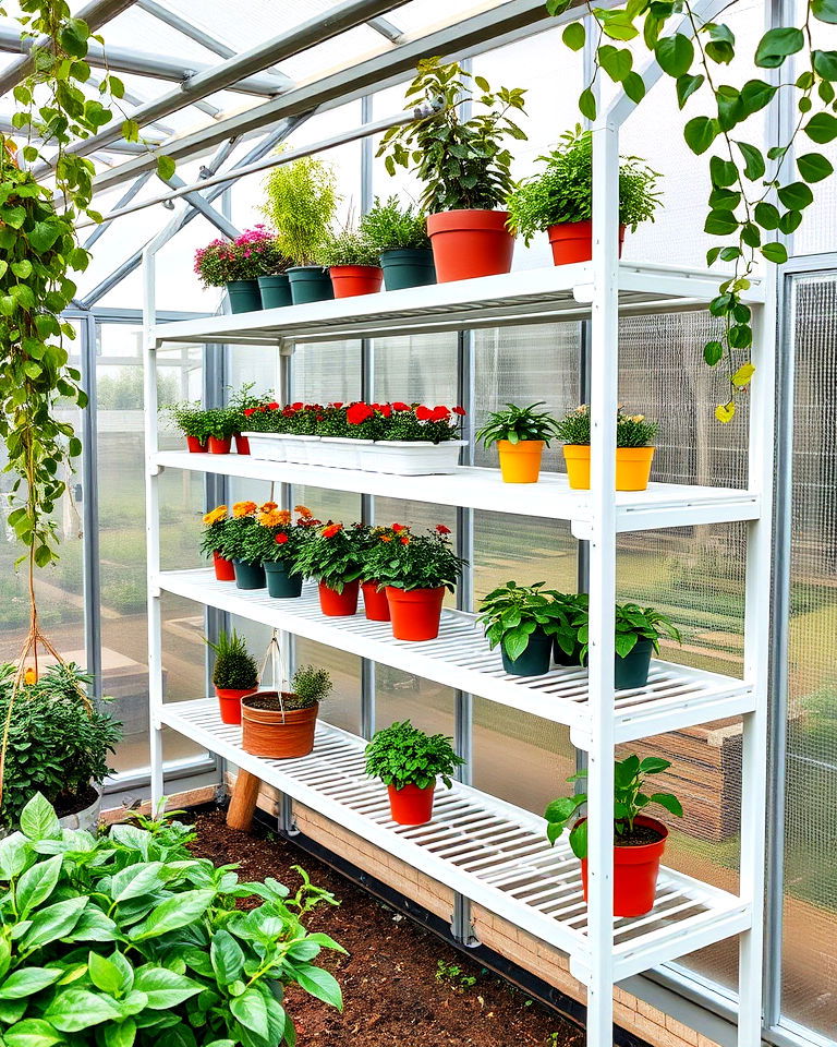 foldable greenhouse shelves - 25 Greenhouse Shelving Ideas