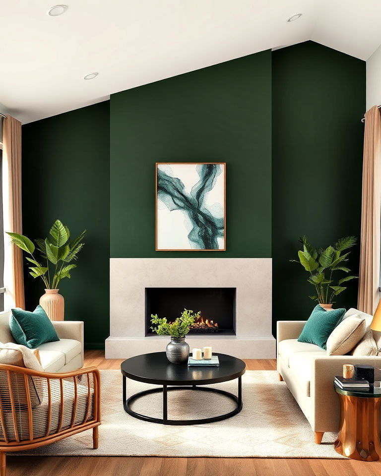 forest green accent wall living room - 25 Forest Green Living Room Ideas