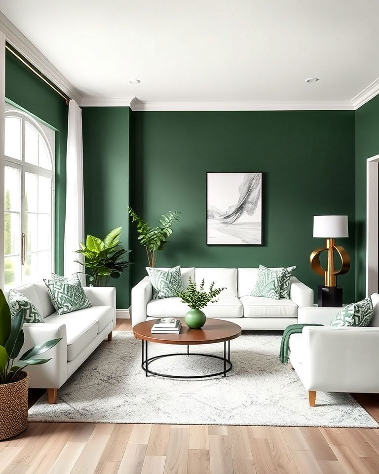 forest green and white palette living room - 25 Forest Green Living Room Ideas