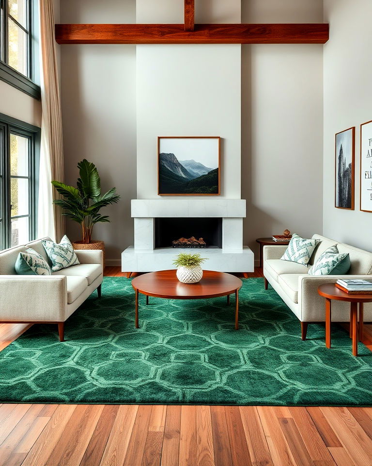 forest green area rug living room - 25 Forest Green Living Room Ideas