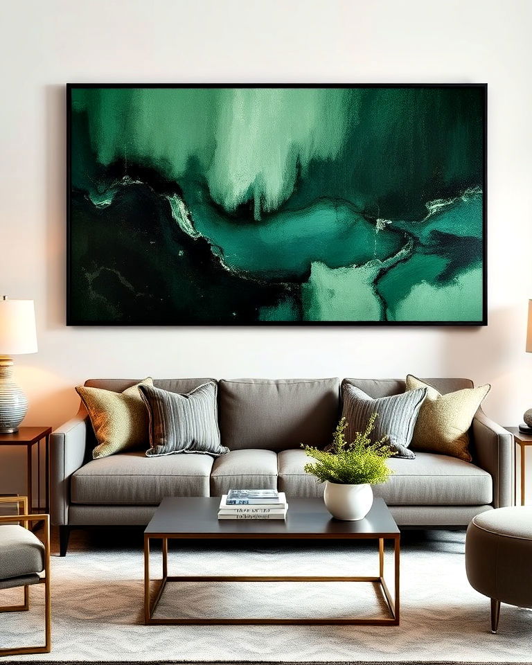 forest green artwork living room - 25 Forest Green Living Room Ideas