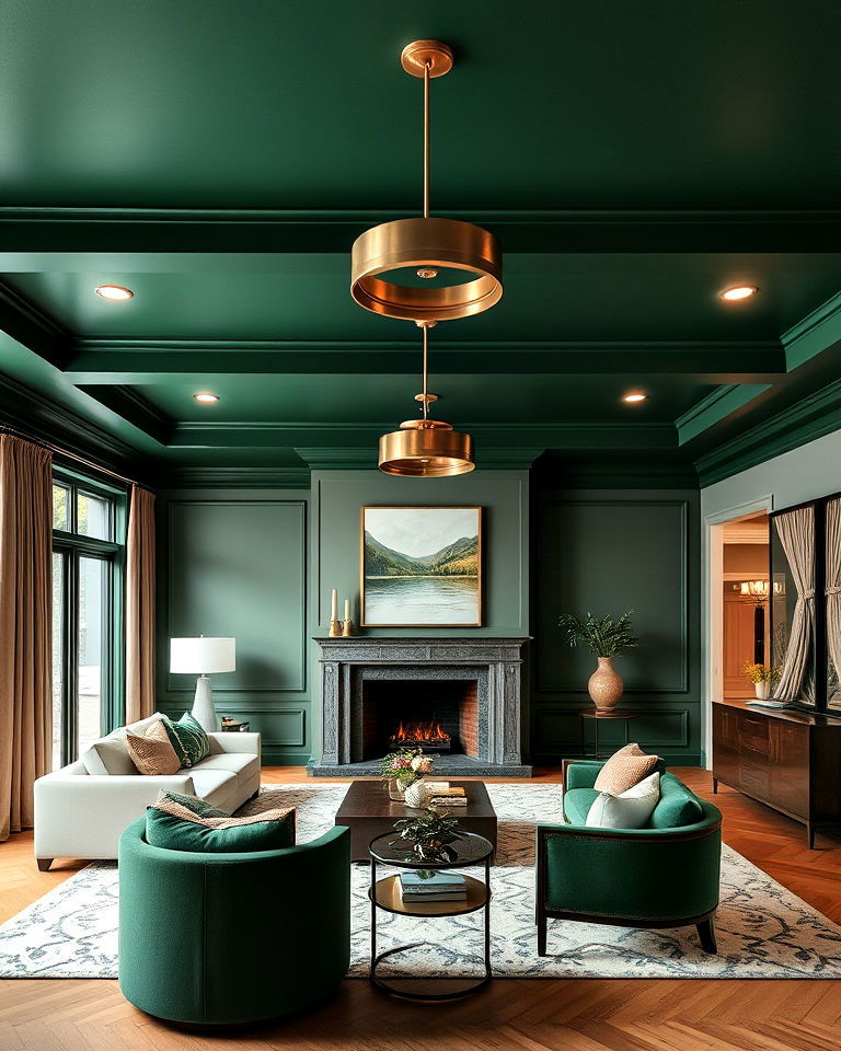 forest green ceiling living room - 25 Forest Green Living Room Ideas