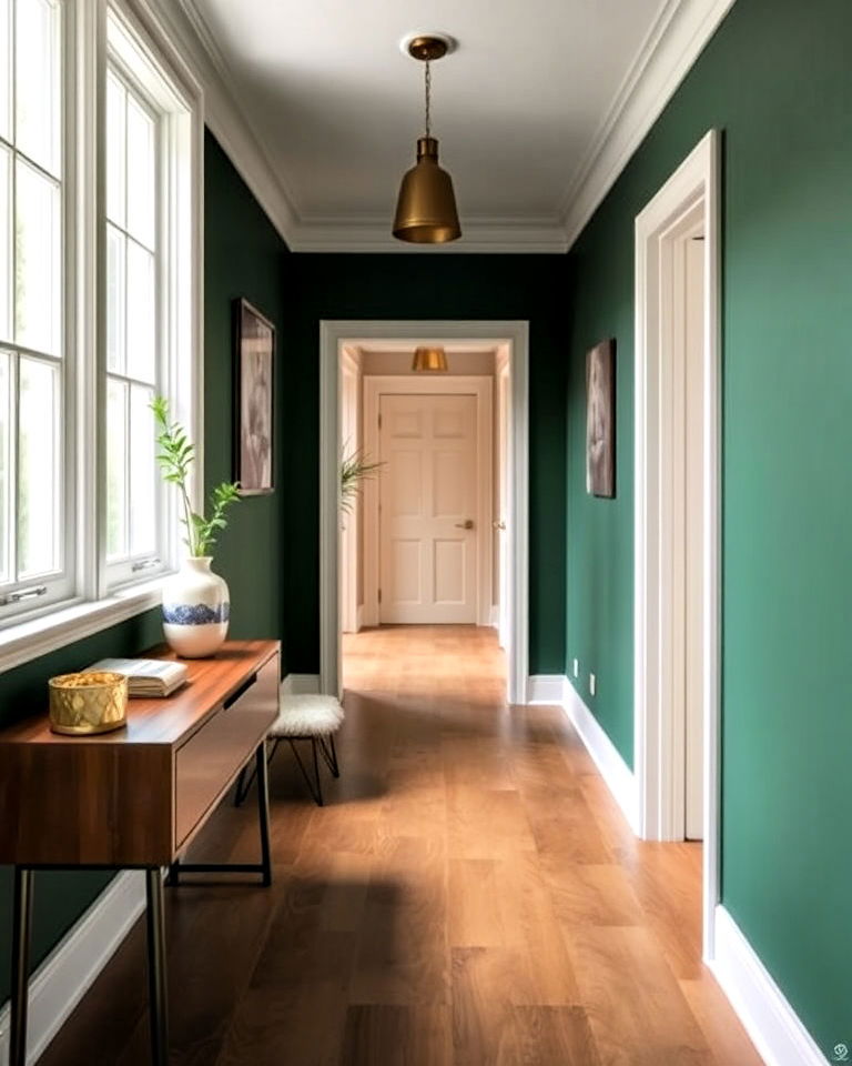 forest green hallway paint for dramatic nature - 25 Hallway Paint Colors