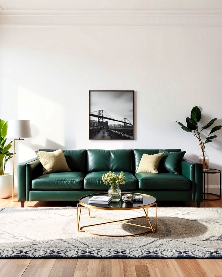 forest green leather sofa living room - 25 Forest Green Living Room Ideas