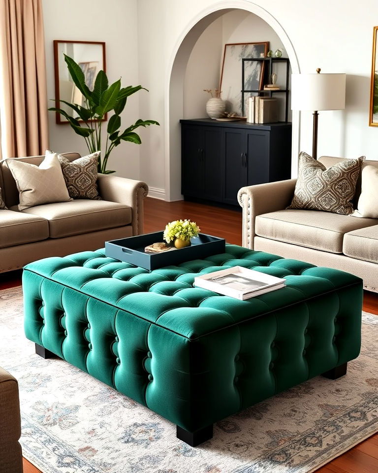 forest green ottoman coffee table living room - 25 Forest Green Living Room Ideas