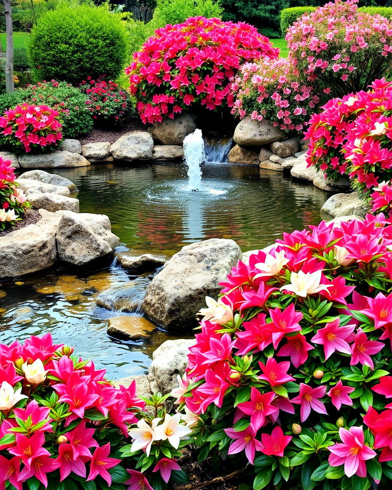 frame a water feature with azaleas - 15 Azalea Garden Ideas