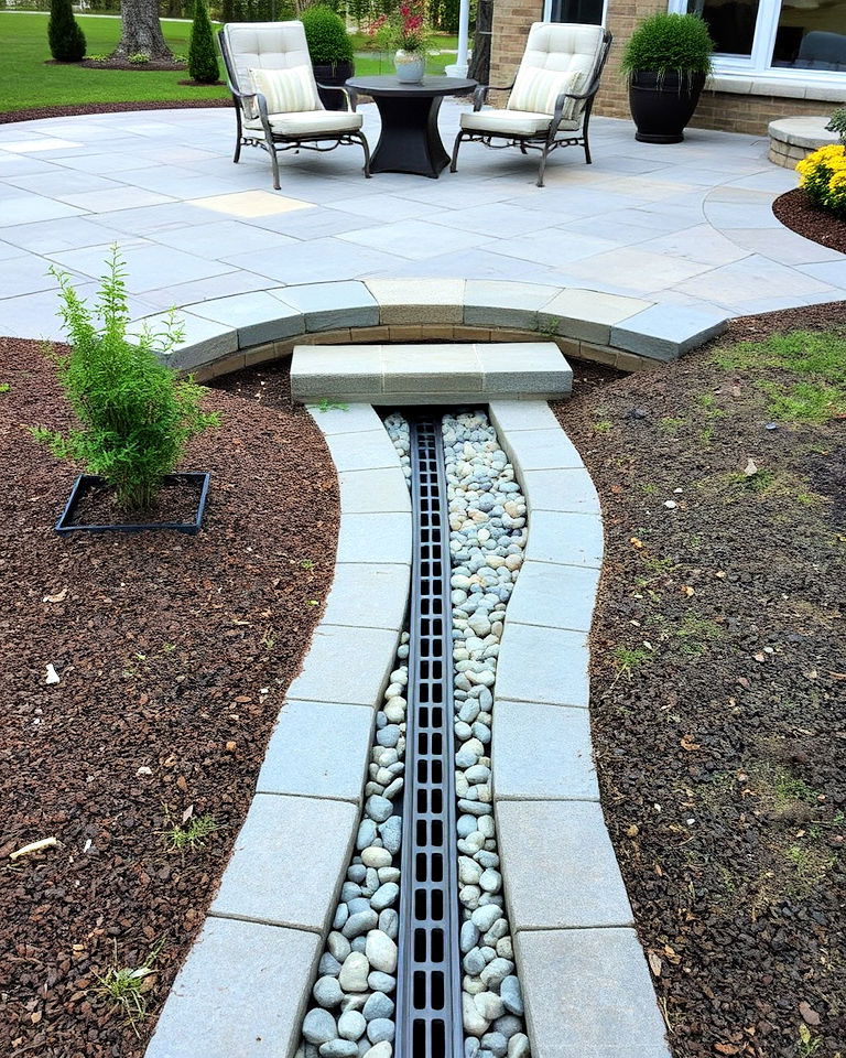 frame patios with subtle drainage - 15 French Drain Landscaping Ideas