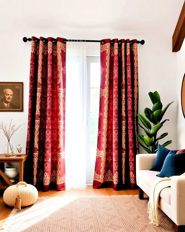 frame the room with bold curtains - 25 Rustic Boho Living Room Ideas