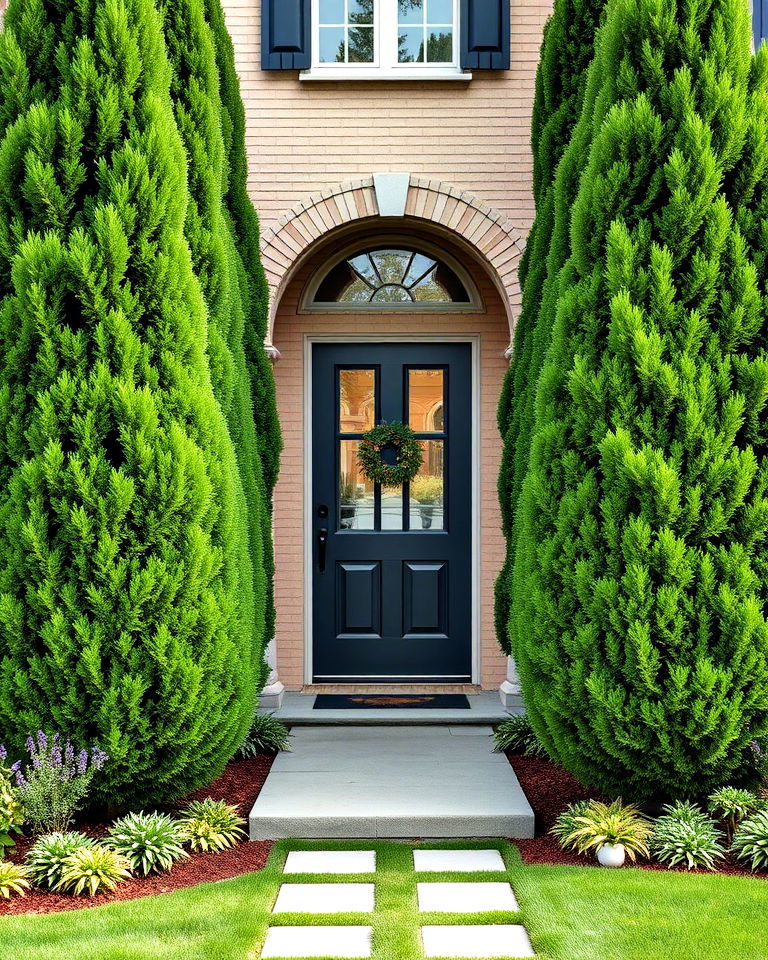 frame your entrance with arborvitae - 25 Front Yard Evergreen Landscaping Ideas