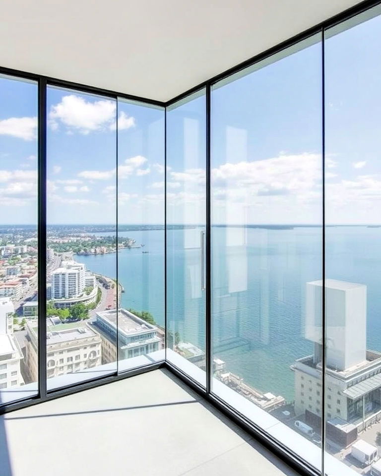 frameless corner glass design - 20 Glass Balcony Design Ideas