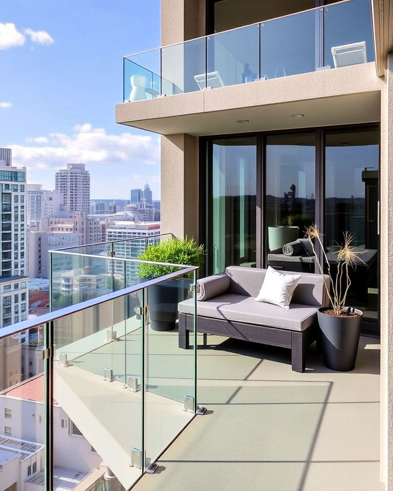 frameless glass with integrated seating - 20 Glass Balcony Design Ideas