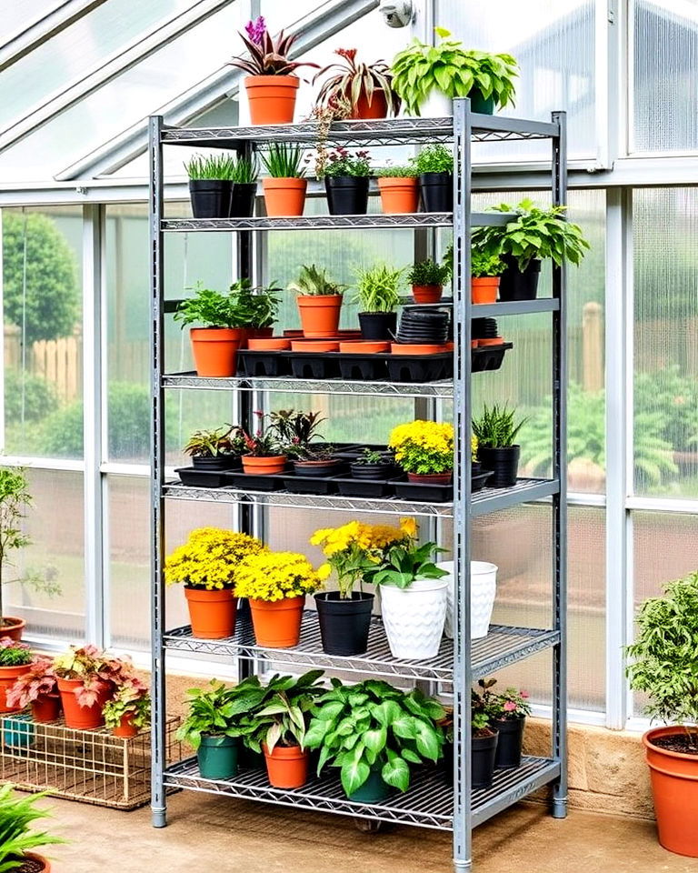 freestanding metal rack for greenhouse - 25 Greenhouse Shelving Ideas