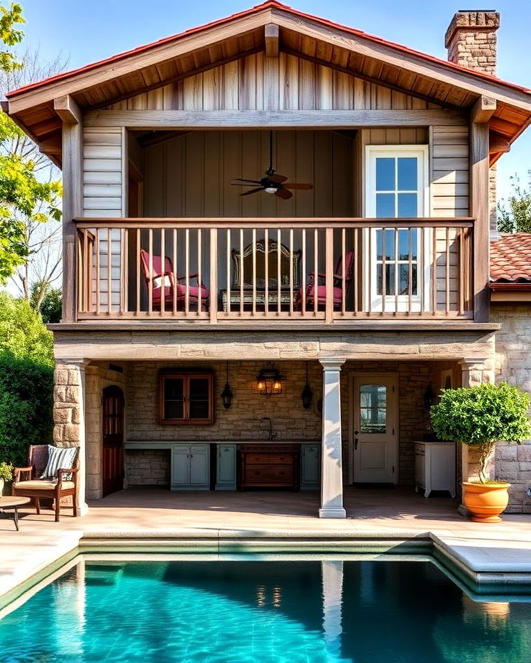 french country style pool house - 20 Two Story Pool House Ideas