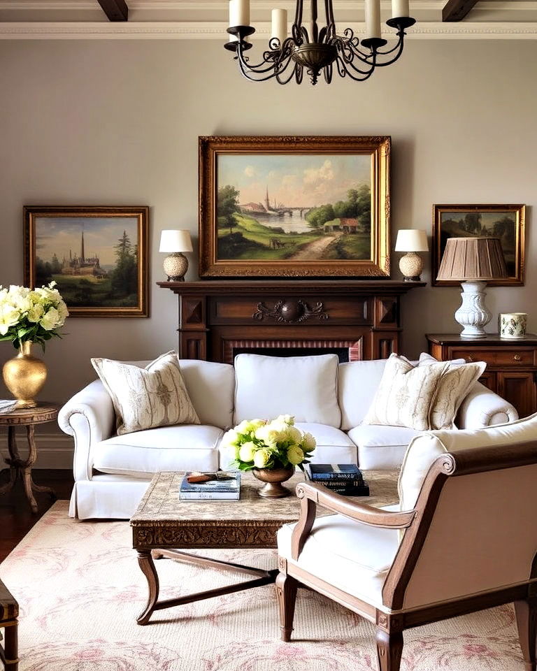 french inspired art for character and personality - 30 French Country Living Room Ideas