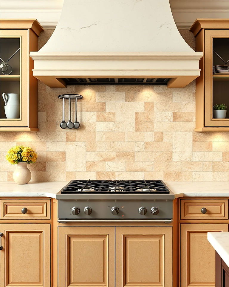 french pattern layout kitchen backsplash - 15 Travertine Kitchen Backsplash Ideas