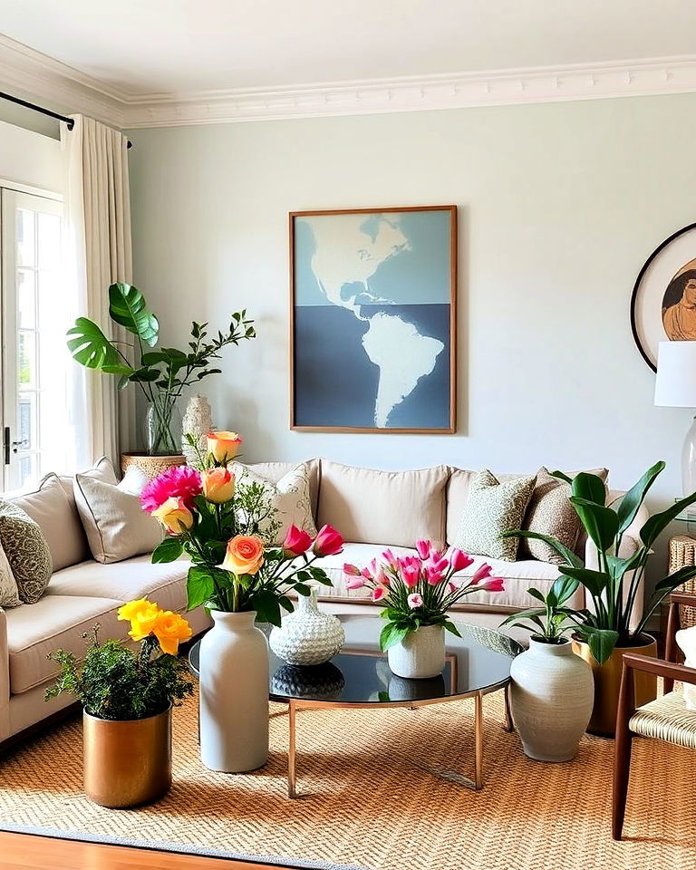 fresh flowers and greenery living room - 15 Nancy Meyers Living Room Ideas