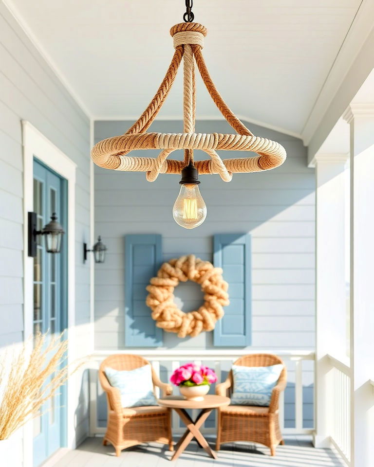 front porch coastal rope chandelier - 15 Front Porch Chandelier Ideas