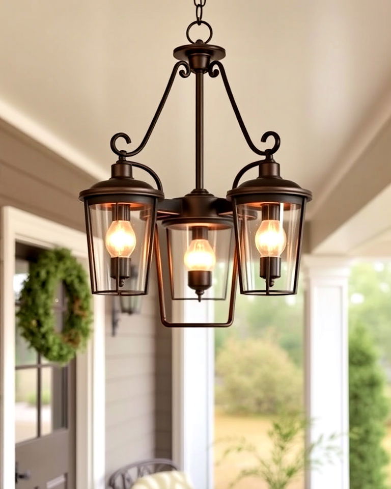 front porch vintage lantern chandelier - 15 Front Porch Chandelier Ideas