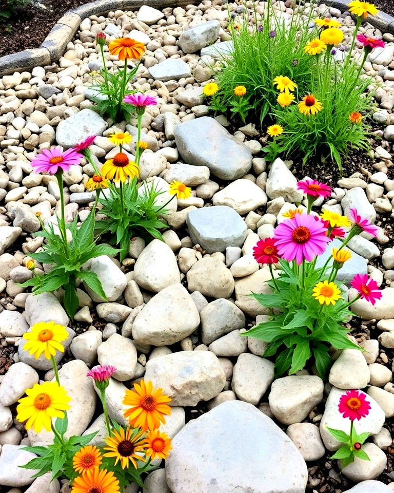 front yard bright and bold wildflowers - 25 Front Yard Dry Creek Bed Landscaping Ideas