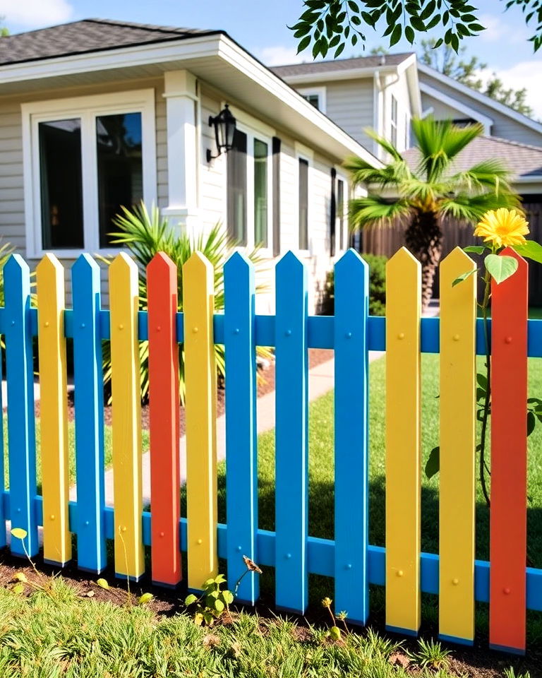 front yard colorful picket fence - 15 Front Yard Picket Fence Ideas