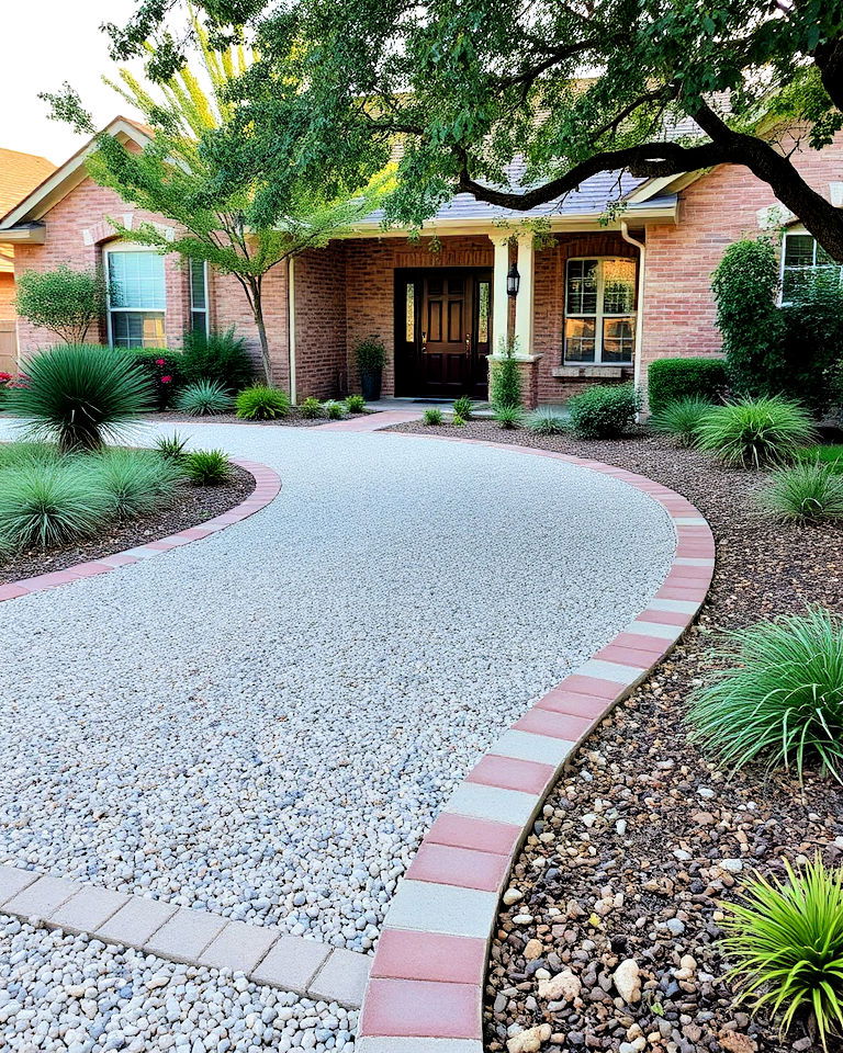 front yard gravel and paver driveway - 25 Texas Front Yard Landscaping Ideas