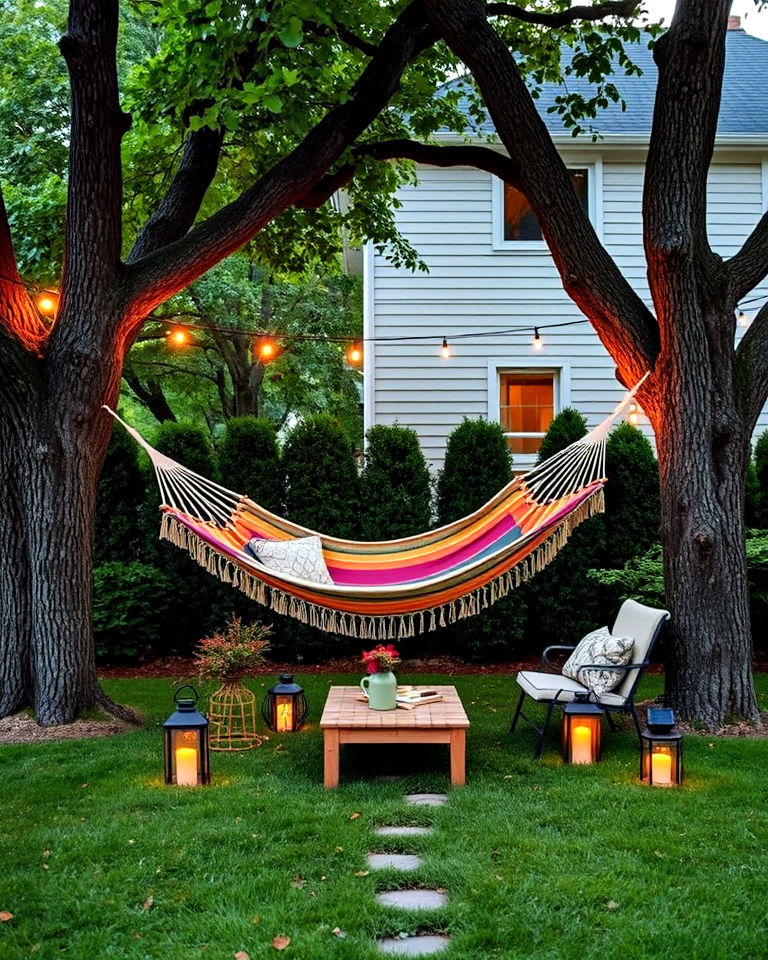 front yard hammock between two trees - 25 Front Yard Sitting Area Ideas