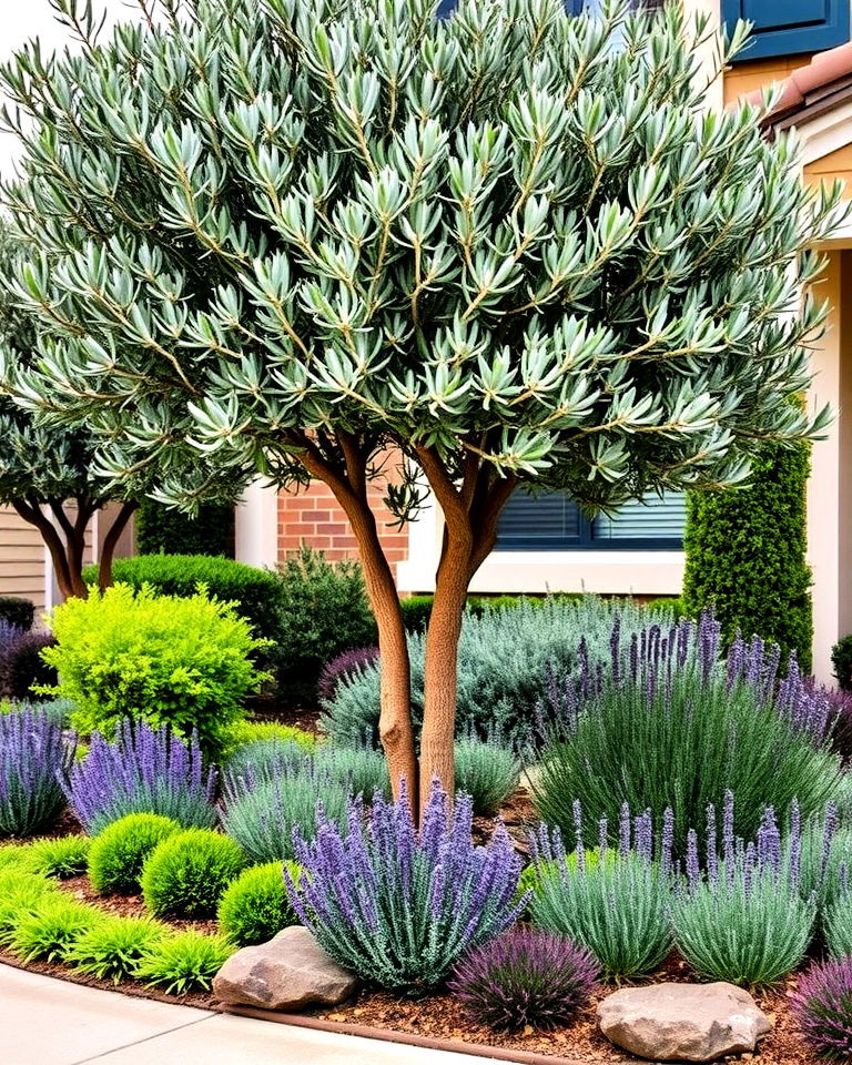 front yard layers with multi height plantings - 15 Front Yard Olive Tree Landscape Ideas